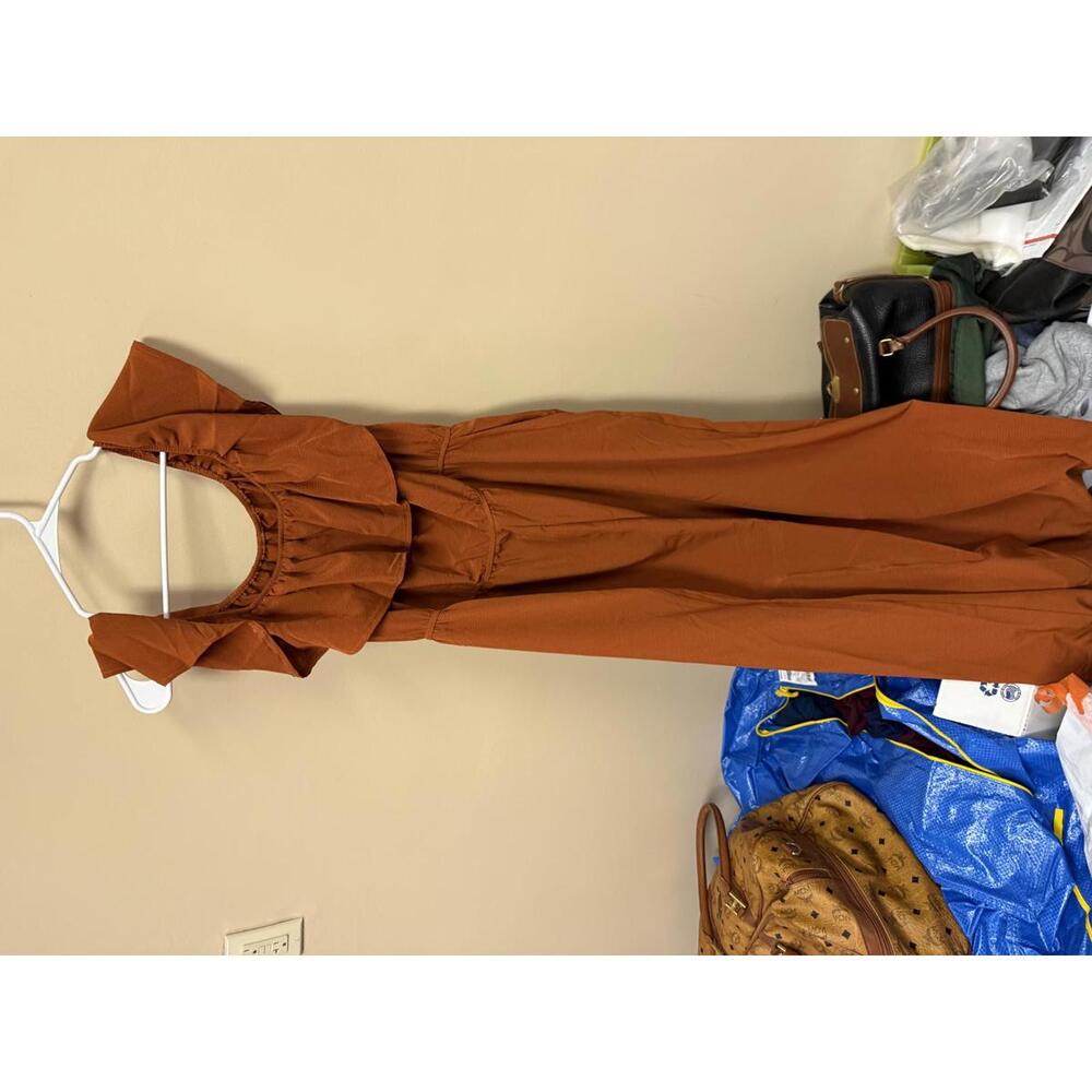 Stylish Ruffled Jumpsuit in Rust Orange